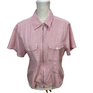 Womans Westport Red  White short sleeve Top‎ Size Large Front Zip  Pockets